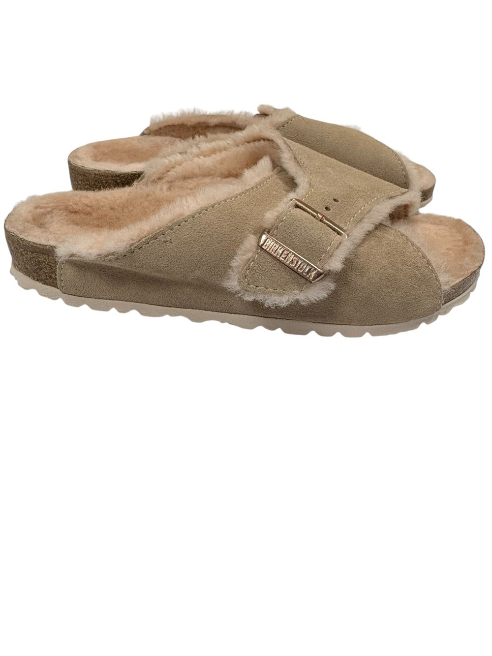 Birkenstock Arizona Shearling Suede Sandals Taupe Mink Fur Lined EU36 US 5-5.5